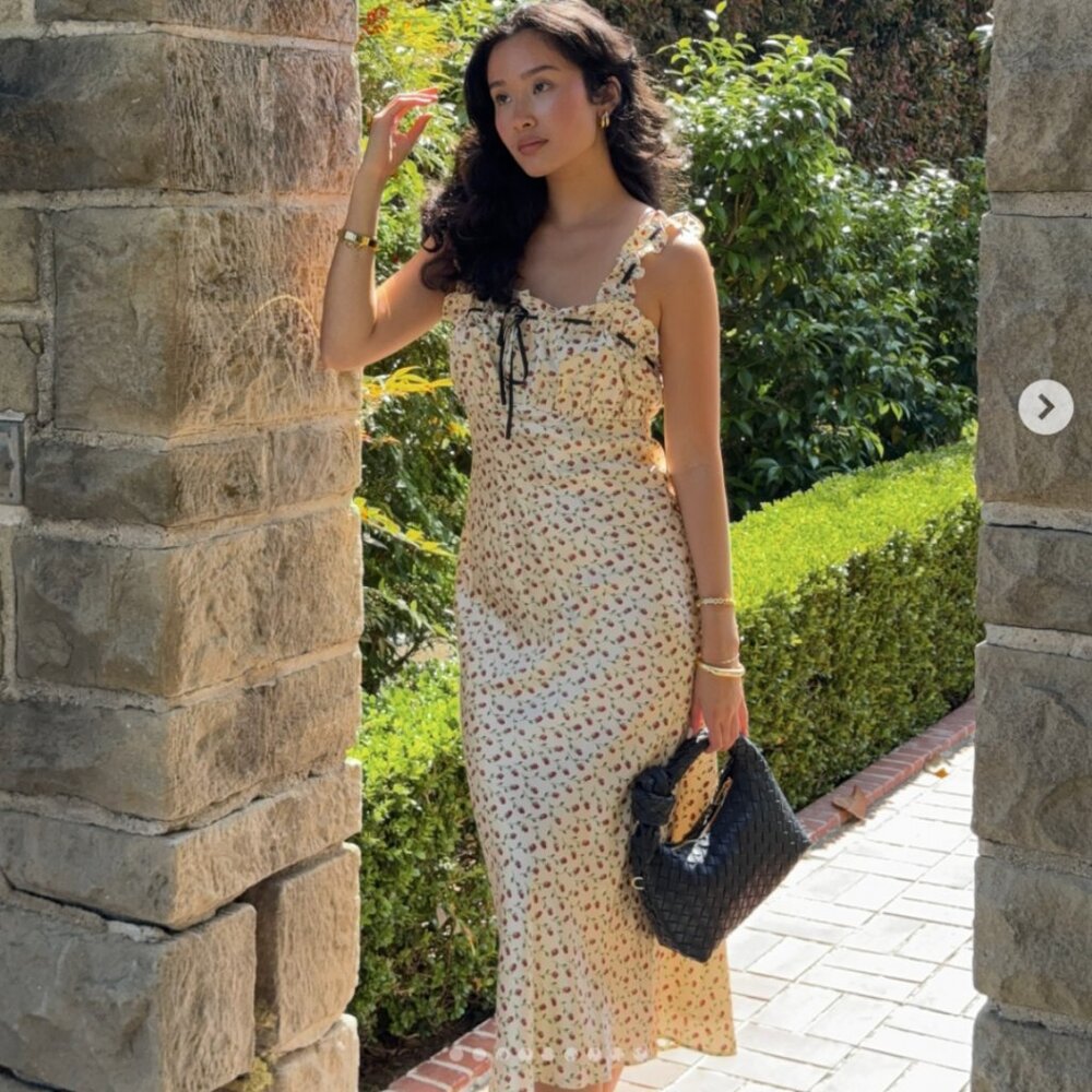 Reformation | Erdem 100% Silk Midi Dress in Nicola Floral Cream - Picture 2 of 10